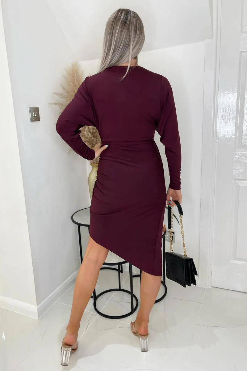 Plum Ruched Side Wrap Top Midi Dress sold by AX Paris product image thumbnail 4