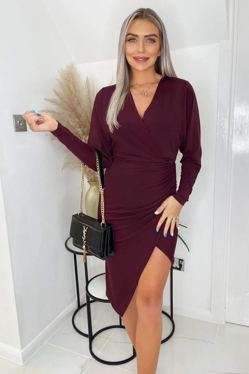 Plum Ruched Side Wrap Top Midi Dress sold by AX Paris product image thumbnail 2