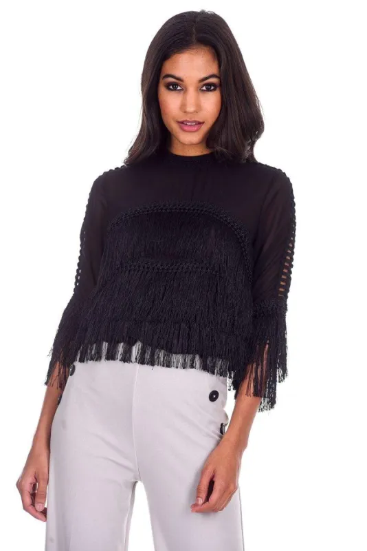 Black Tassel Top sold by AX Paris