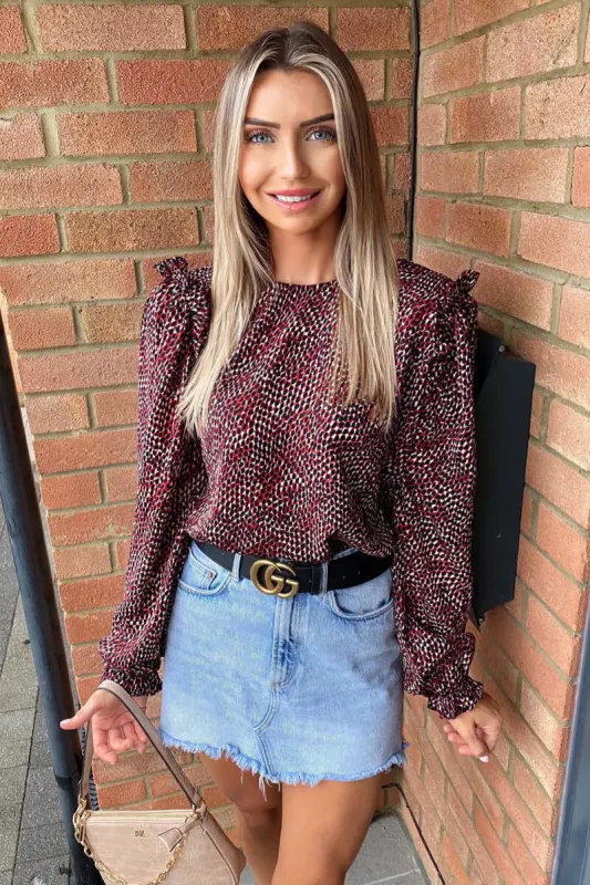 Red Ditsy Frill Shoulder Blouse sold by AX Paris