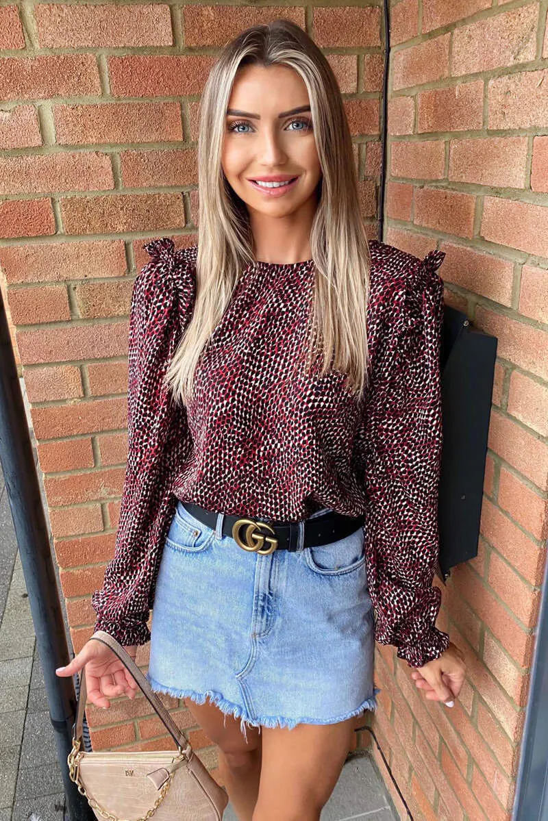 Red Ditsy Frill Shoulder Blouse sold by AX Paris