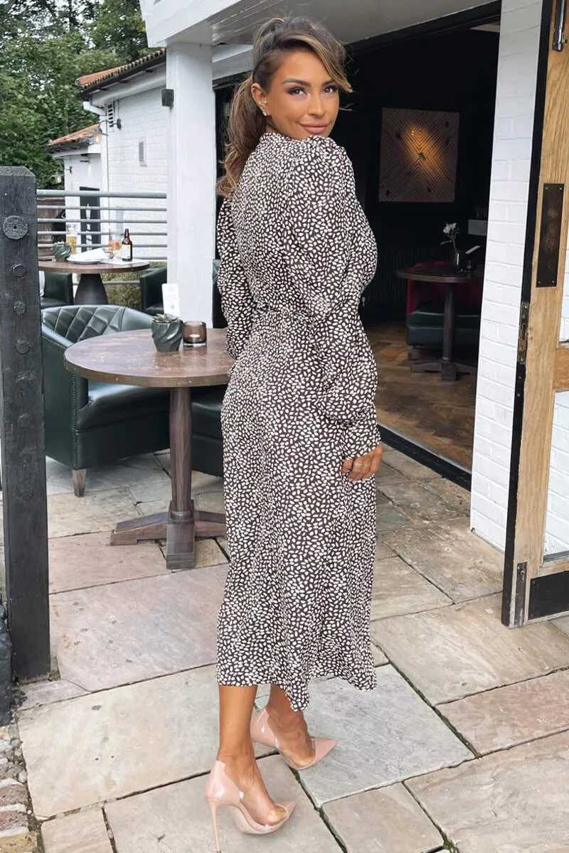 Brown Printed Long Sleeve Split Leg Midi Dress sold by AX Paris product image thumbnail 4