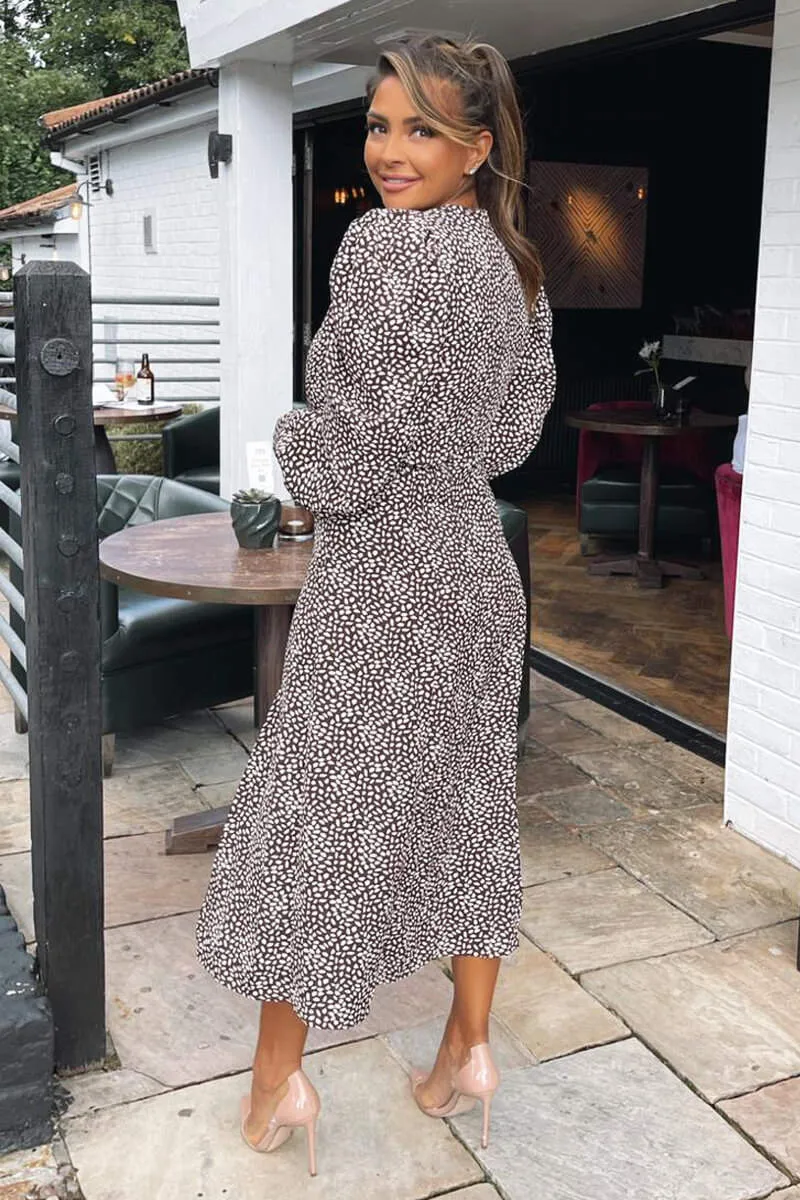 Brown Printed Long Sleeve Split Leg Midi Dress sold by AX Paris product image thumbnail 5