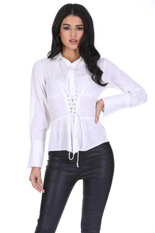 White Corset Tie Shirt sold by AX Paris