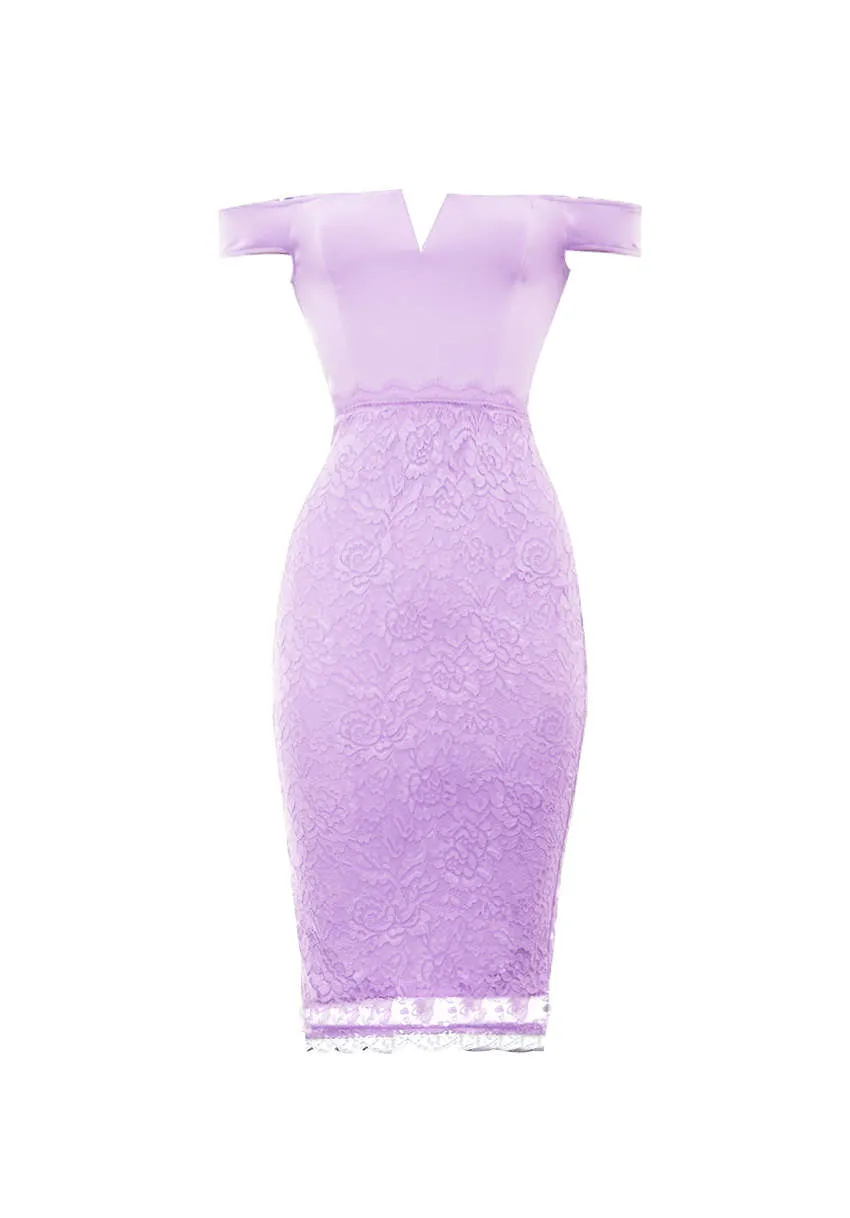 Lilac Notch Front Lace Detail Midi Dress sold by AX Paris product image thumbnail 4