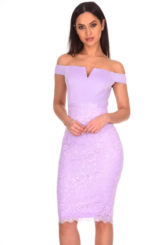 Lilac Notch Front Lace Detail Midi Dress sold by AX Paris