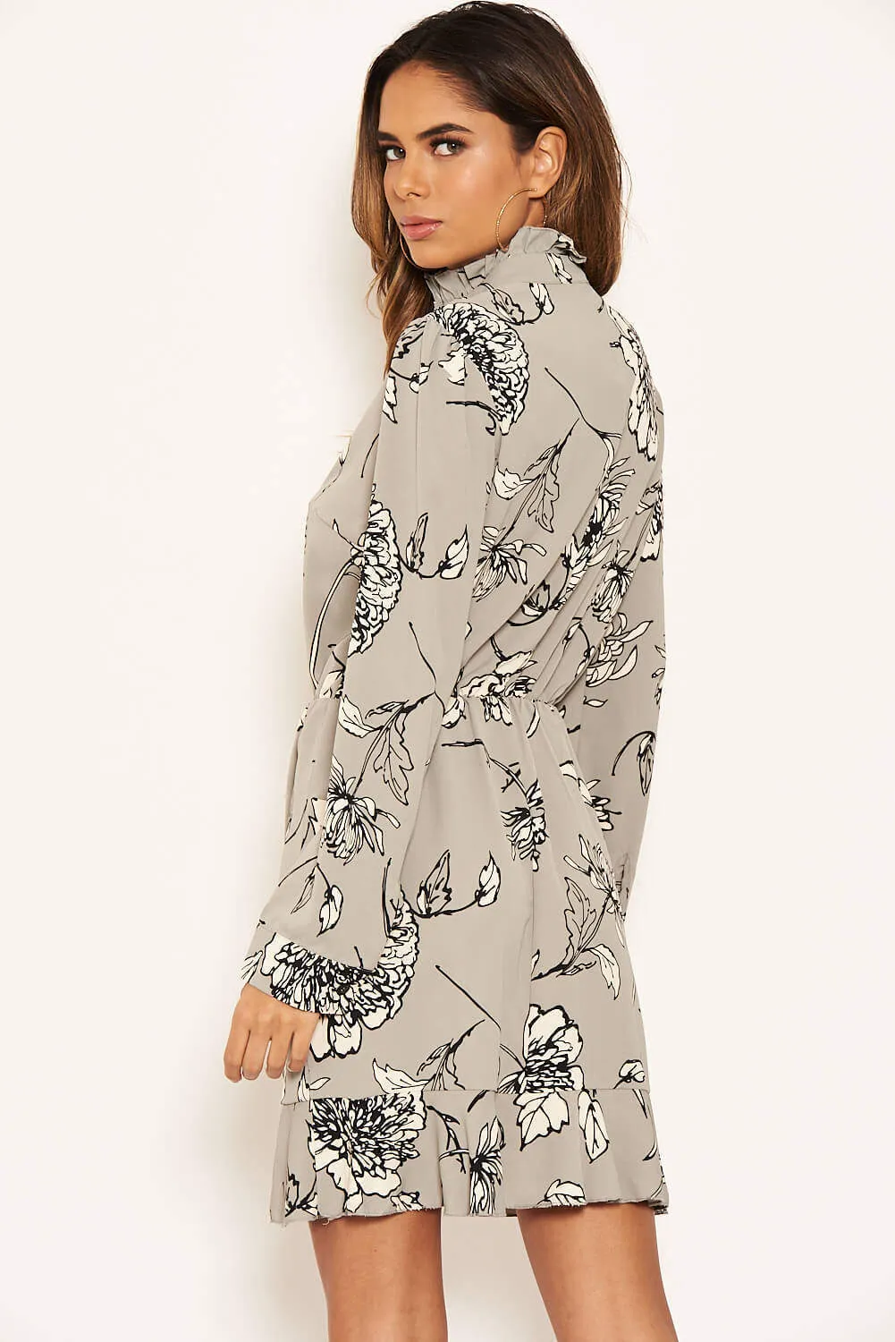 Grey Floral Ruched Shirt Dress sold by AX Paris product image thumbnail 5