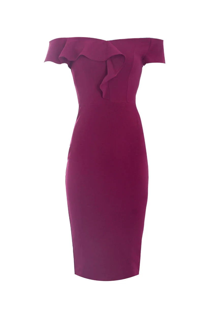 Plum Frill Detail Midi Dress sold by AX Paris product image thumbnail 4