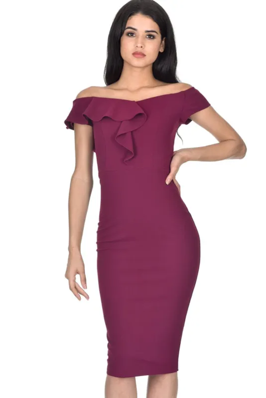 Plum Frill Detail Midi Dress sold by AX Paris