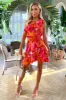 Pink And Orange Floral One Shoulder Frill Mini Dress sold by AX Paris
