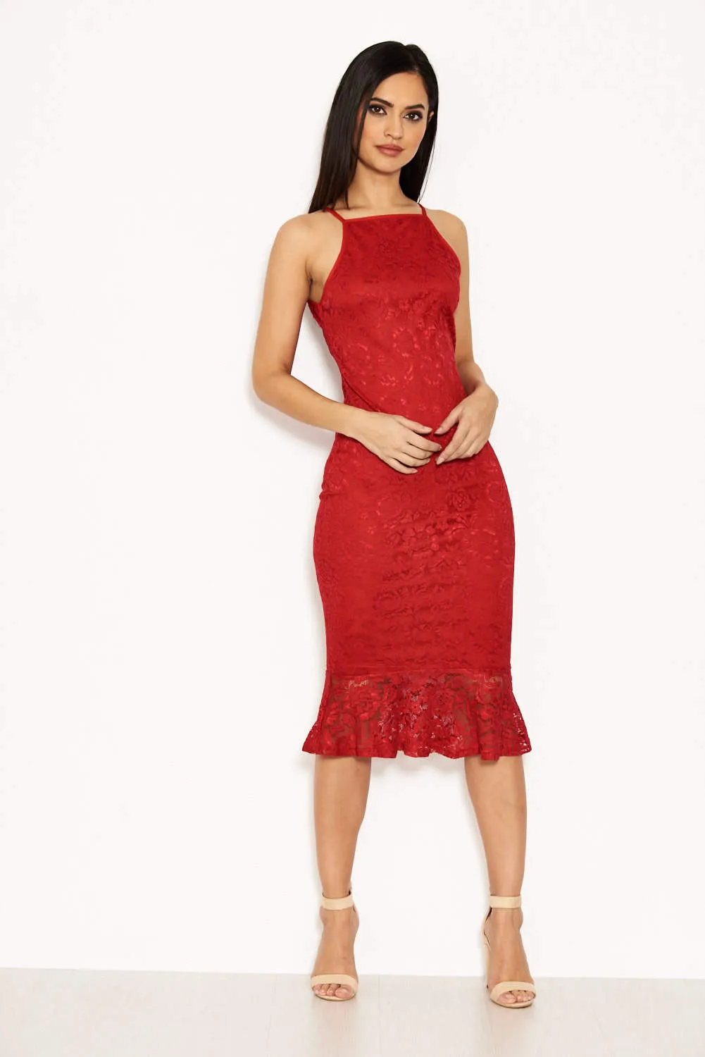 Red Lace Fishtail Midi Dress sold by AX Paris product image thumbnail 2