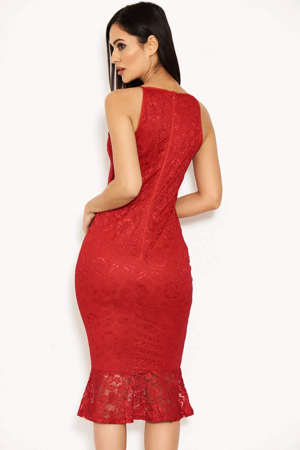 Red Lace Fishtail Midi Dress sold by AX Paris product image thumbnail 3