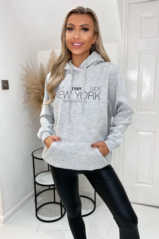 Grey 1989 New York Slogan Hoodie sold by AX Paris