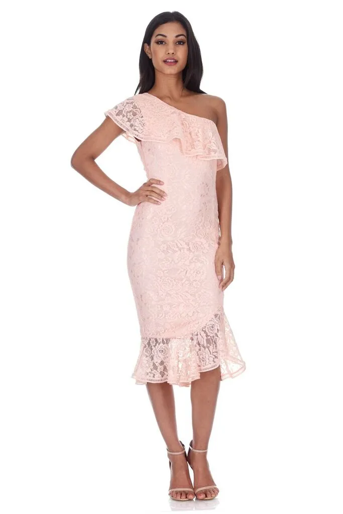 Blush Lace One Shoulder Frill Detail Midi Dress sold by AX Paris product image thumbnail 2