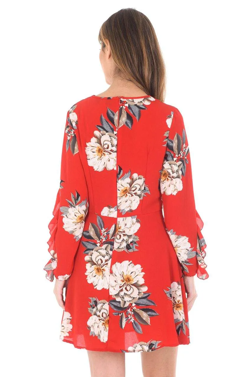 Red Floral Skater Dress With Frill Detail sold by AX Paris product image thumbnail 3