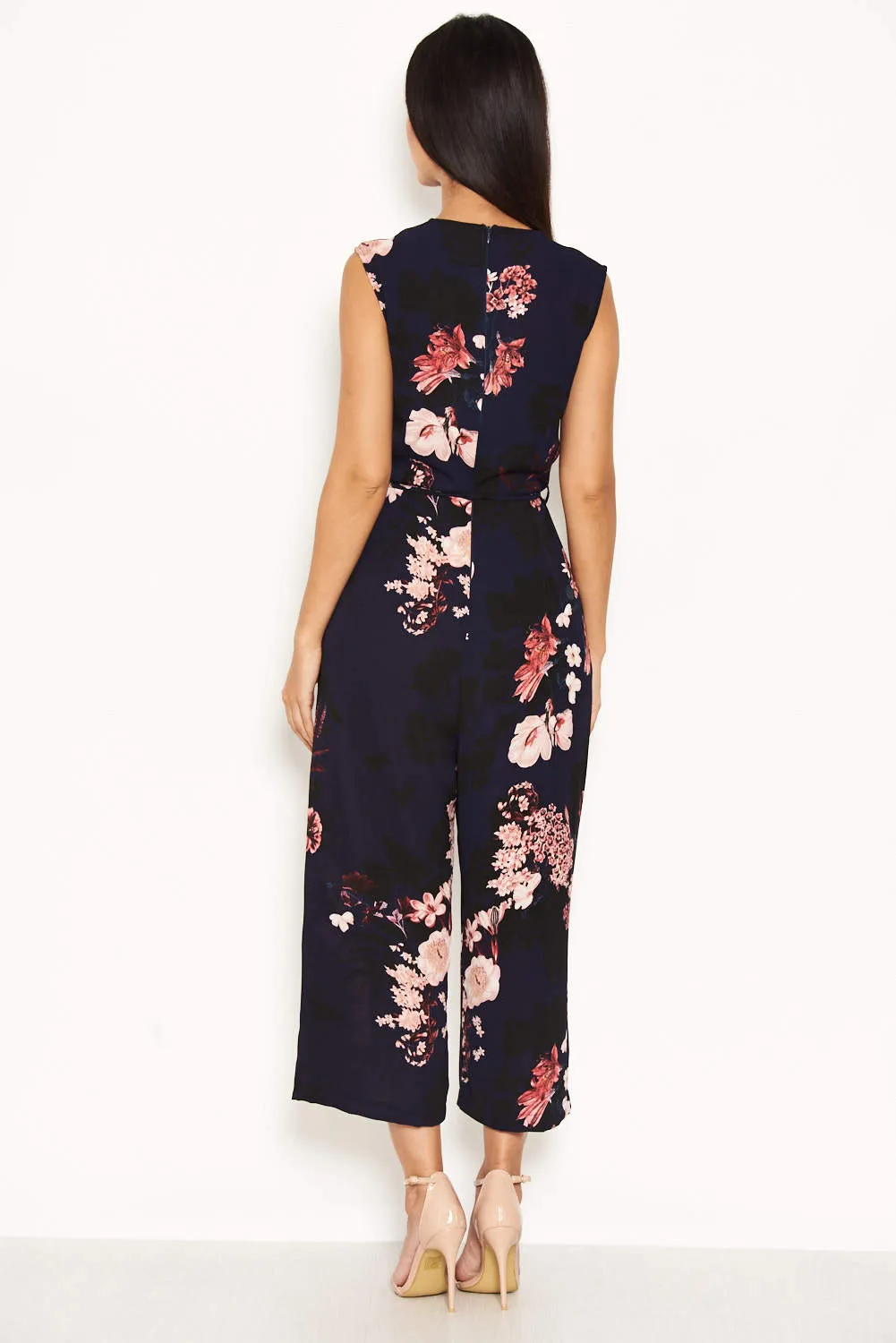 Navy Floral Culotte Jumpsuit With V Neck sold by AX Paris product image thumbnail 3