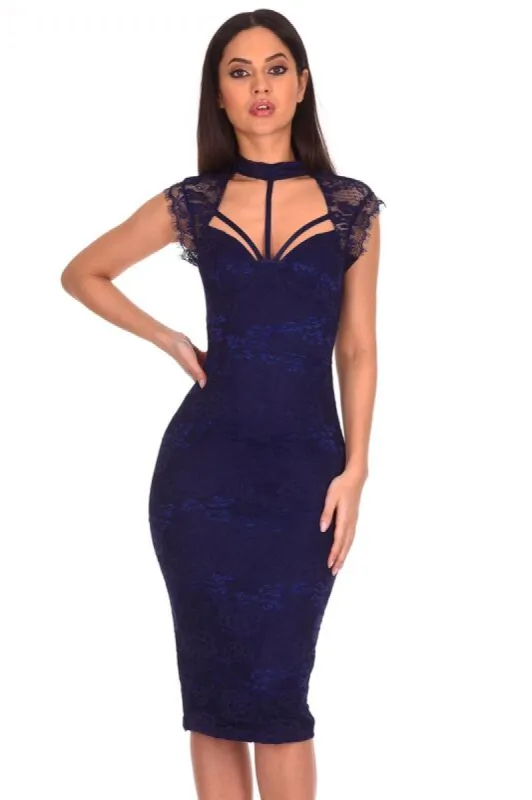 Navy Lace Harness Detailing Midi Dress sold by AX Paris