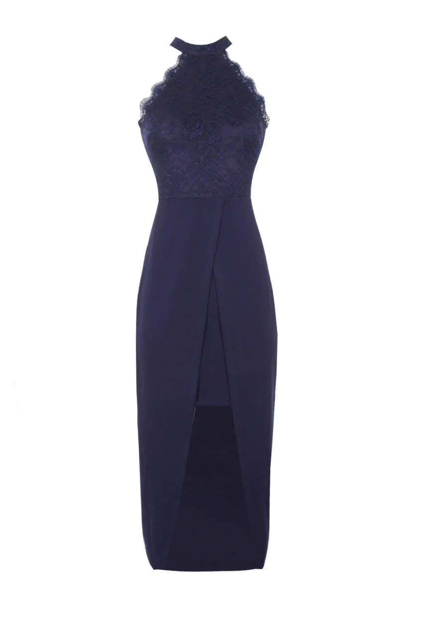 Navy Lace Wrap Over Dress sold by AX Paris product image thumbnail 4