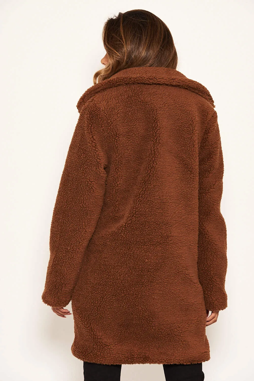 Brown Teddy Faux Fur Coat With Collar sold by AX Paris product image thumbnail 3