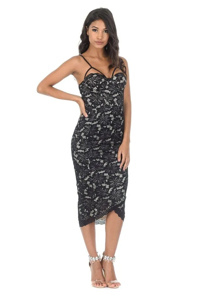 Black And Nude Contrast Lace Wrap Dress sold by AX Paris product image thumbnail 2