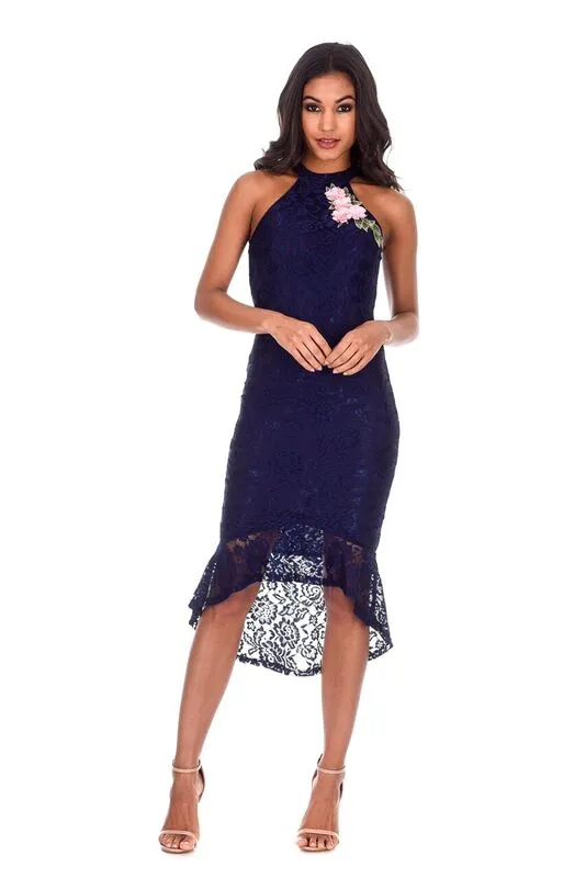 Navy Lace Choker Neck Midi Dress sold by AX Paris product image thumbnail 2