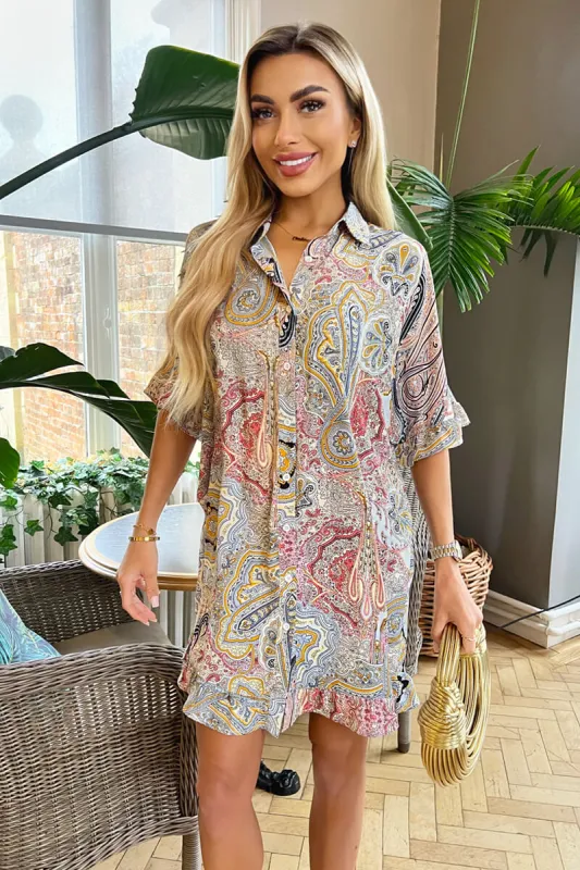 Multi Paisley Printed Frill Hem Shirt Mini Dress sold by AX Paris