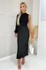 Black Satin Midi Length Skirt sold by AX Paris