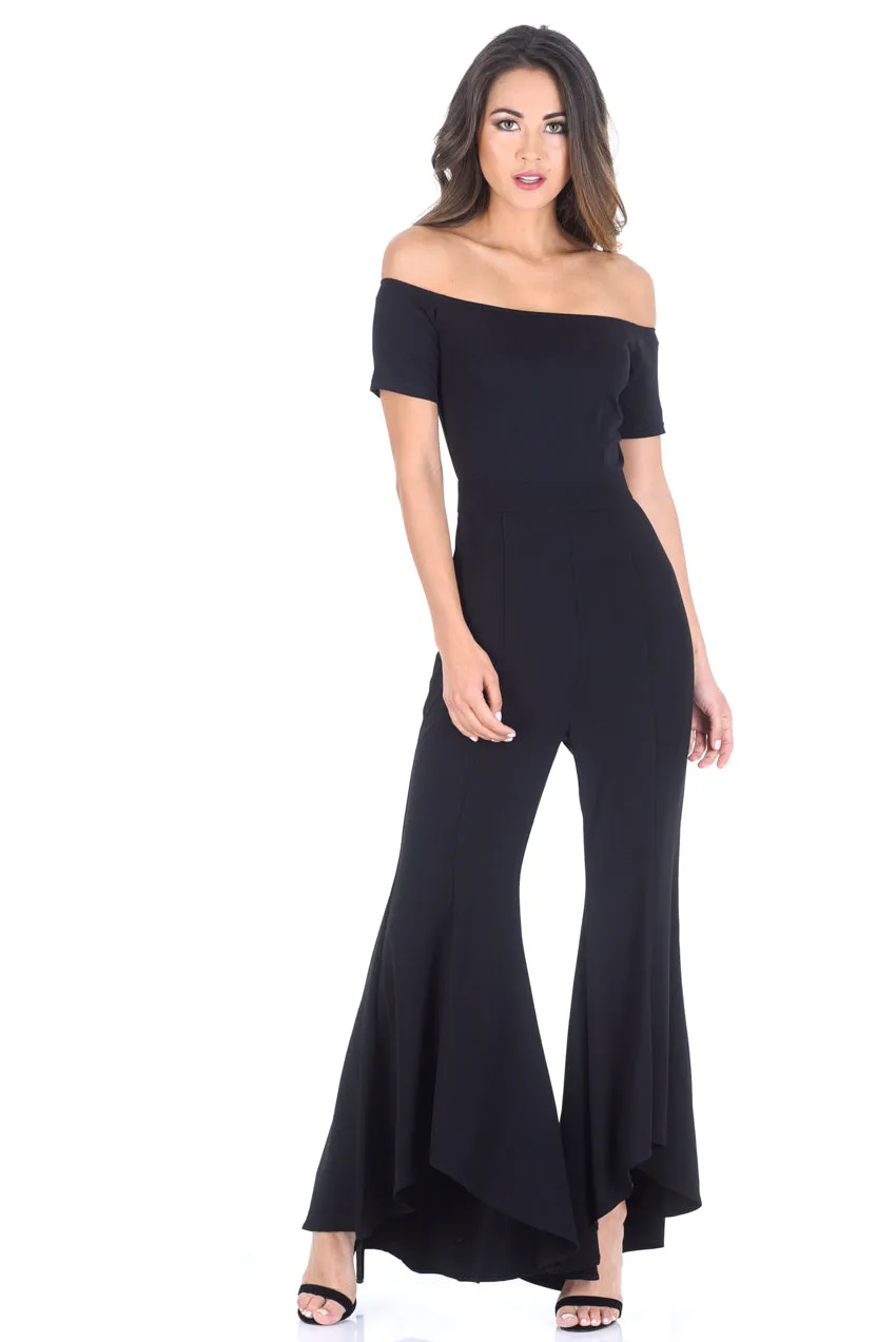 Black Bardot Jumpsuit With Flared Leg sold by AX Paris product image thumbnail 2