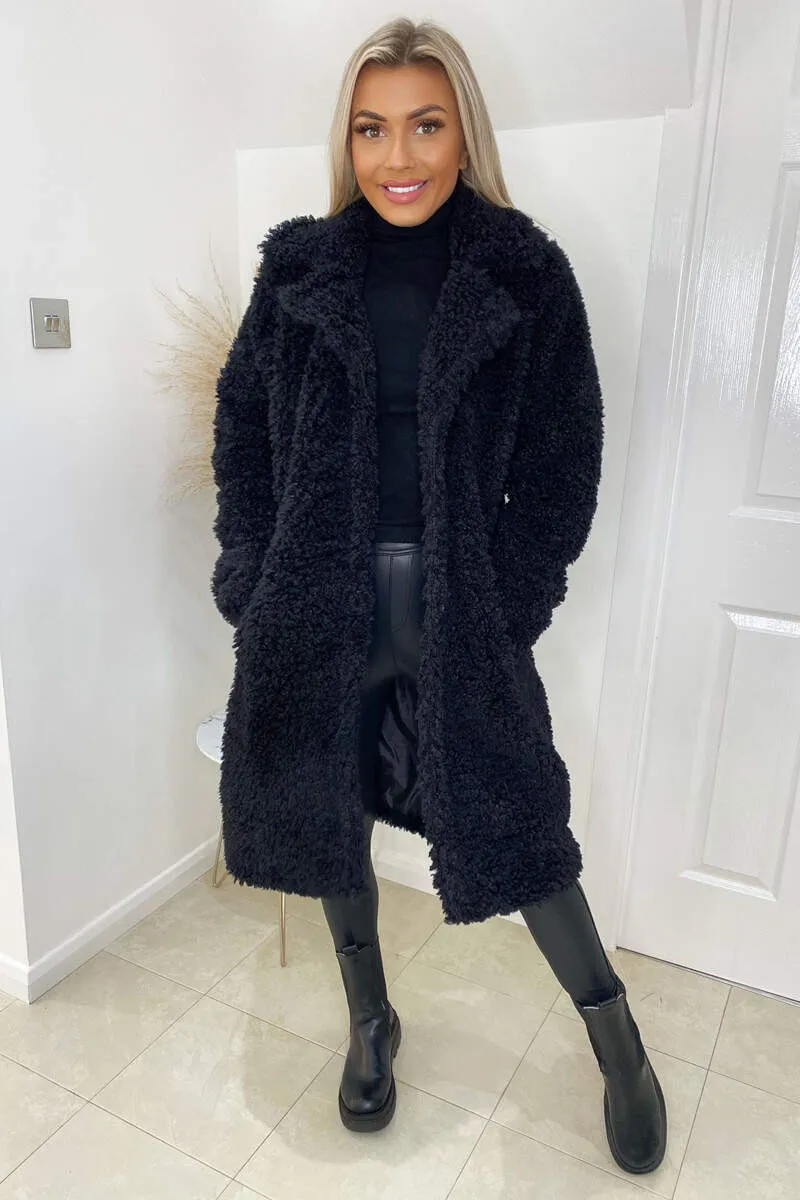 Black Long Line Teddy Faux Fur Coat sold by AX Paris product image thumbnail 3