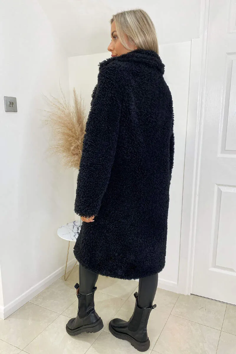 Black Long Line Teddy Faux Fur Coat sold by AX Paris product image thumbnail 4