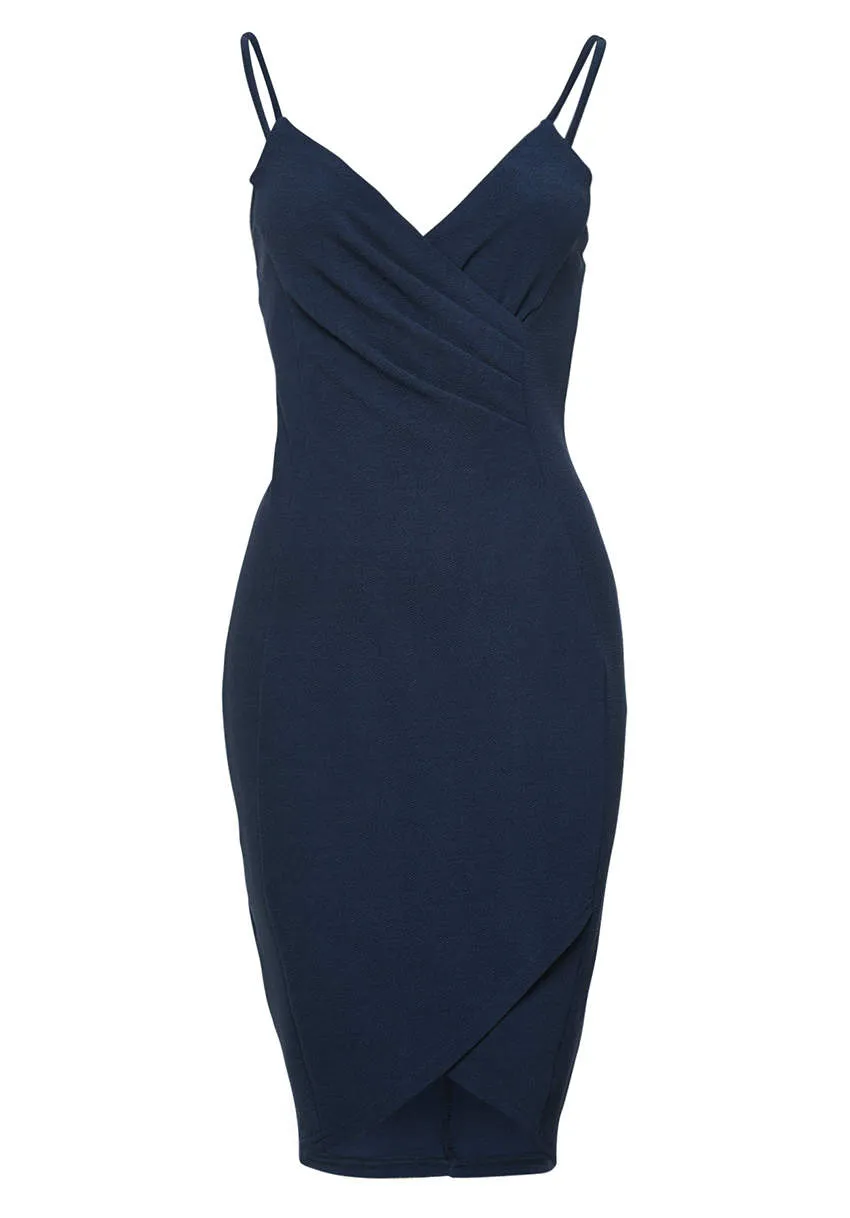 Navy Wrap Front Ruche Dress sold by AX Paris product image thumbnail 4