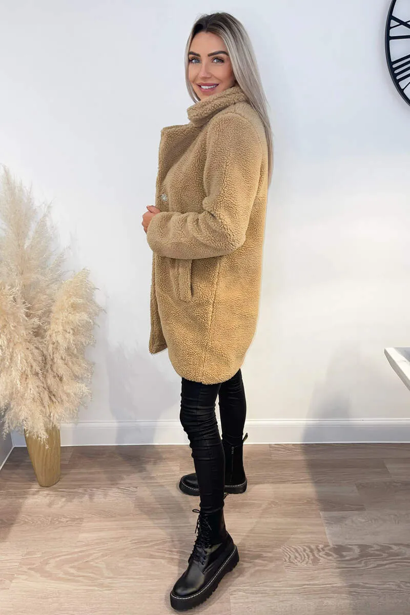Caramel Teddy Faux Fur Coat With Collar sold by AX Paris product image thumbnail 3