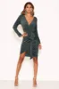 Teal Glitter Wrap Over Dress sold by AX Paris