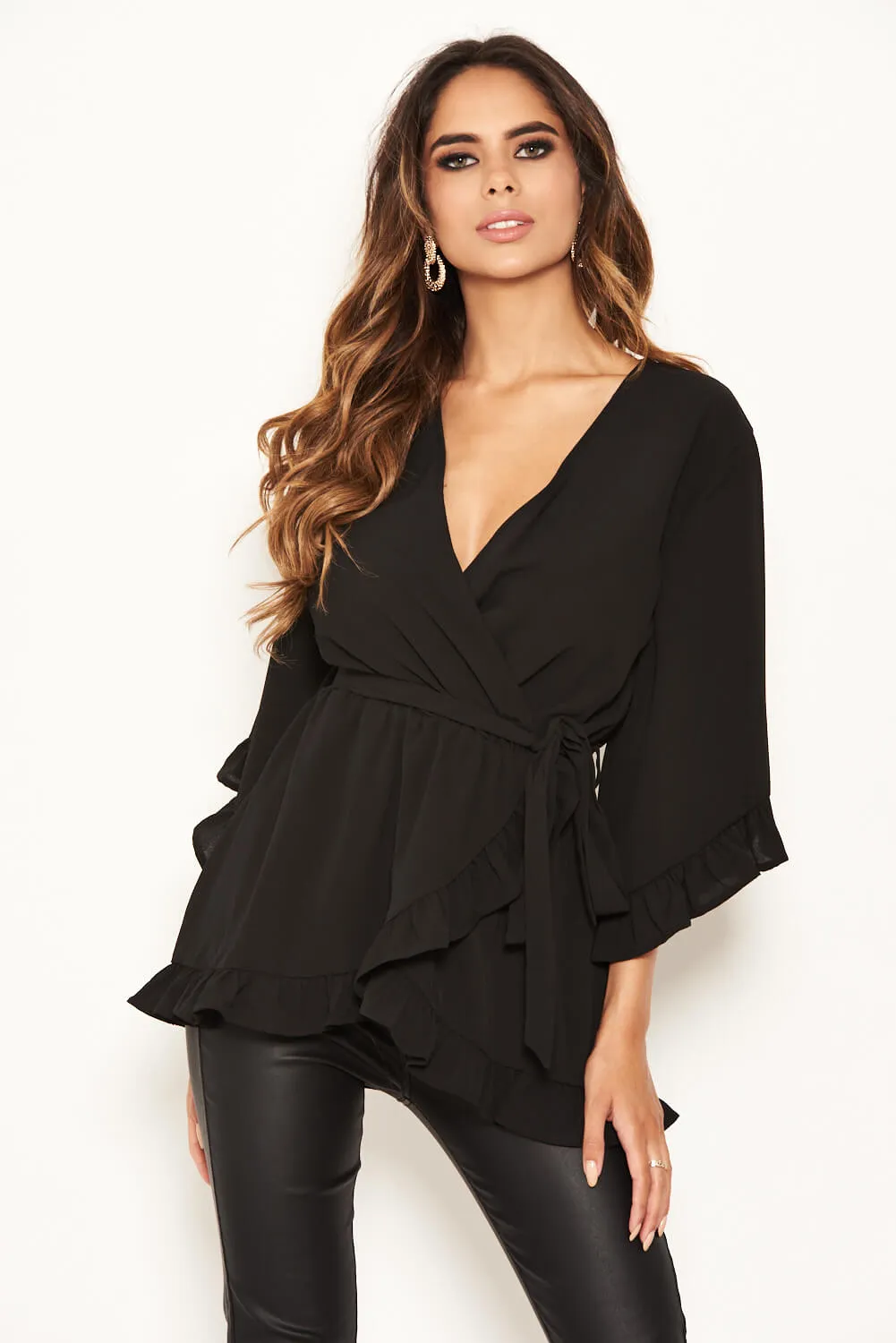 Black Frill Wrap Top sold by AX Paris