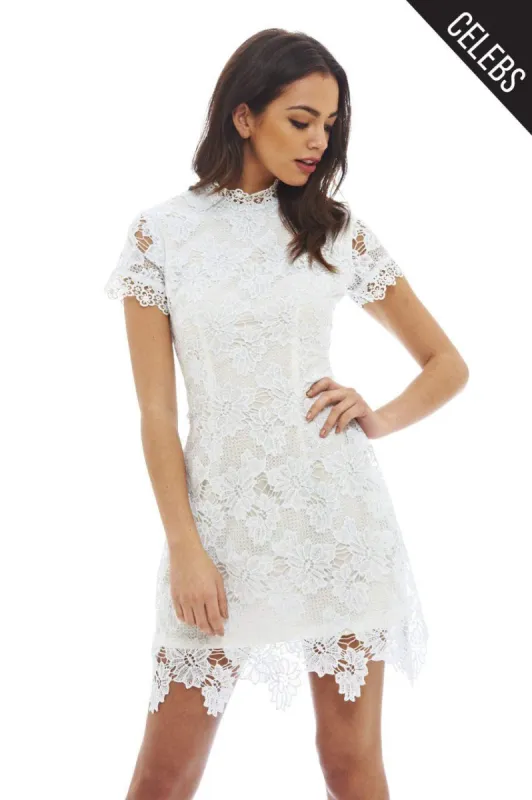 High Neck Crochet Mini Dress sold by AX Paris