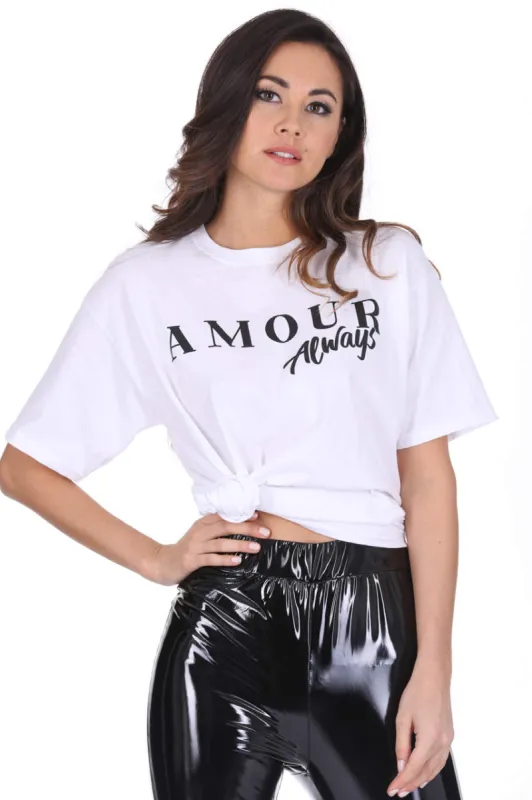 White Amour Slogan T-Shirt sold by AX Paris