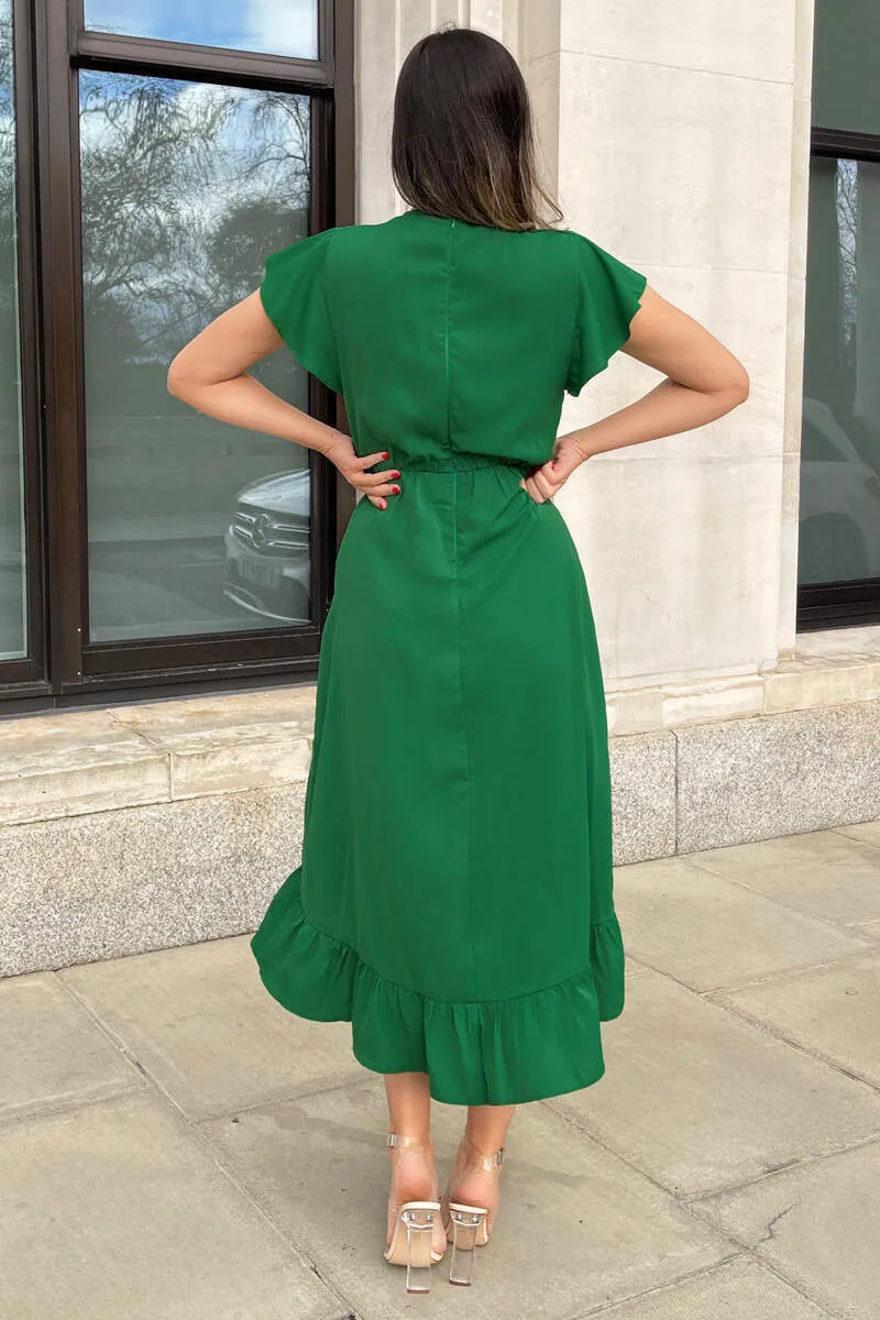 Green Wrap Over Frill Hem Short Sleeve Midi Dress sold by AX Paris product image thumbnail 4