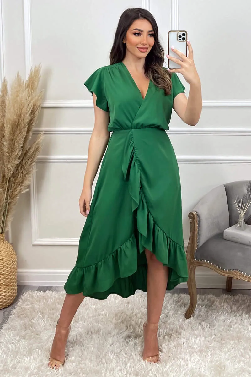 Green Wrap Over Frill Hem Short Sleeve Midi Dress sold by AX Paris product image thumbnail 5