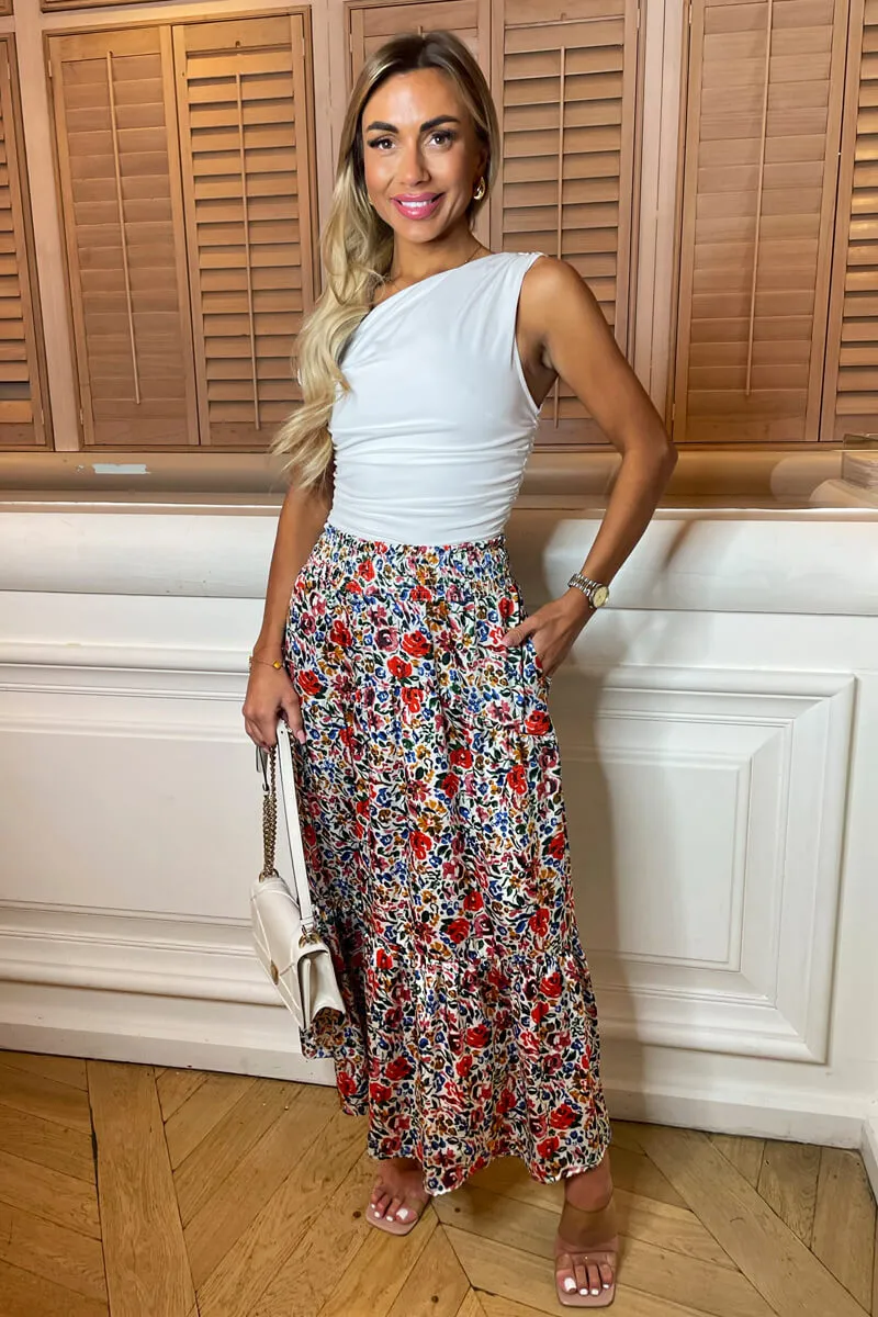 Multi Floral Print Shirred Waist Maxi Skirt sold by AX Paris product image thumbnail 4