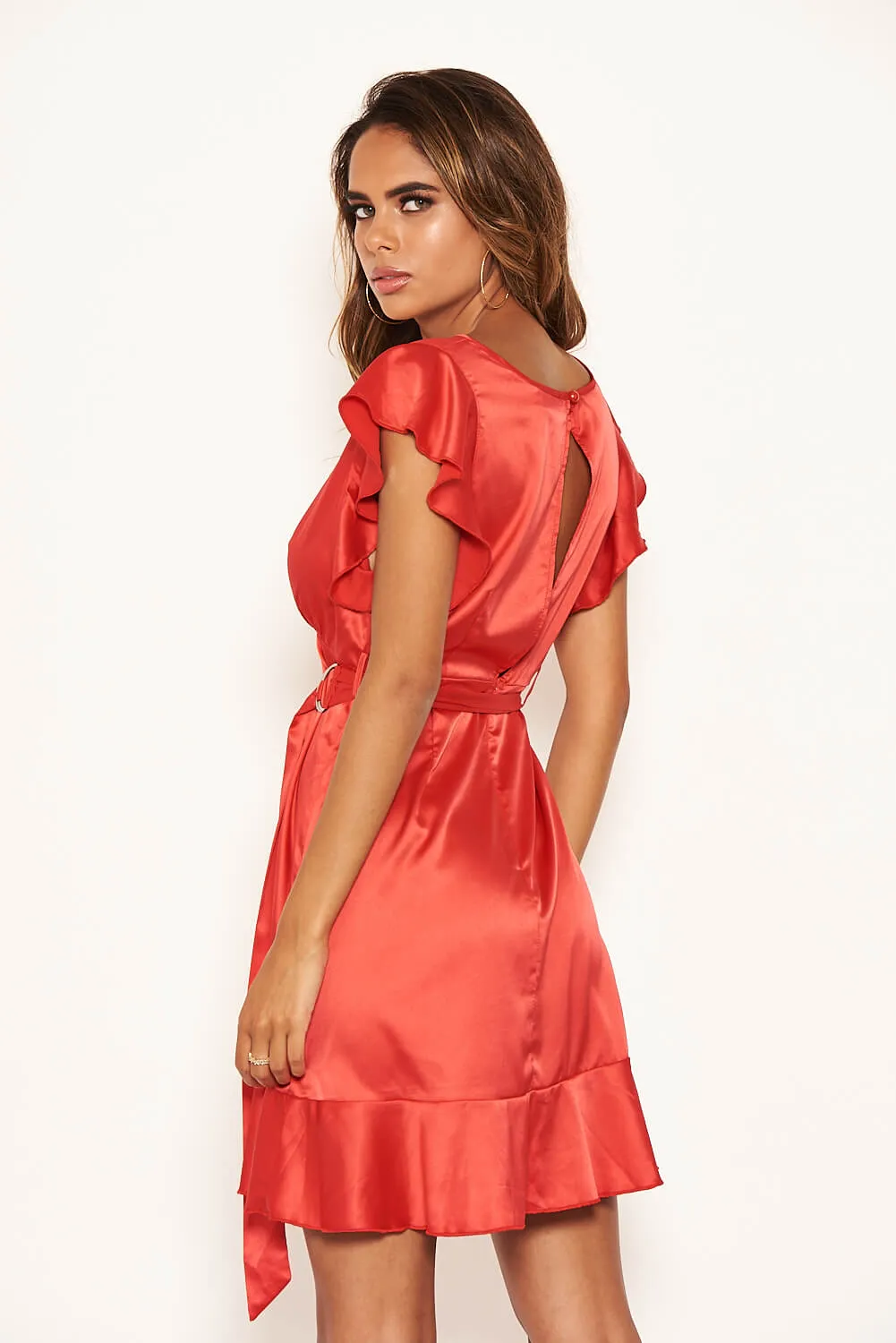 Red Satin Wrap Over Open Back Dress sold by AX Paris product image thumbnail 3