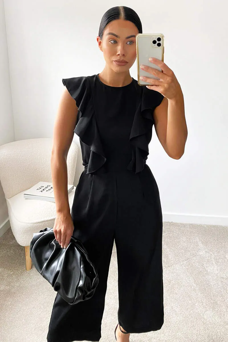 Black Frill Tie Culotte Jumpsuit sold by AX Paris product image thumbnail 3