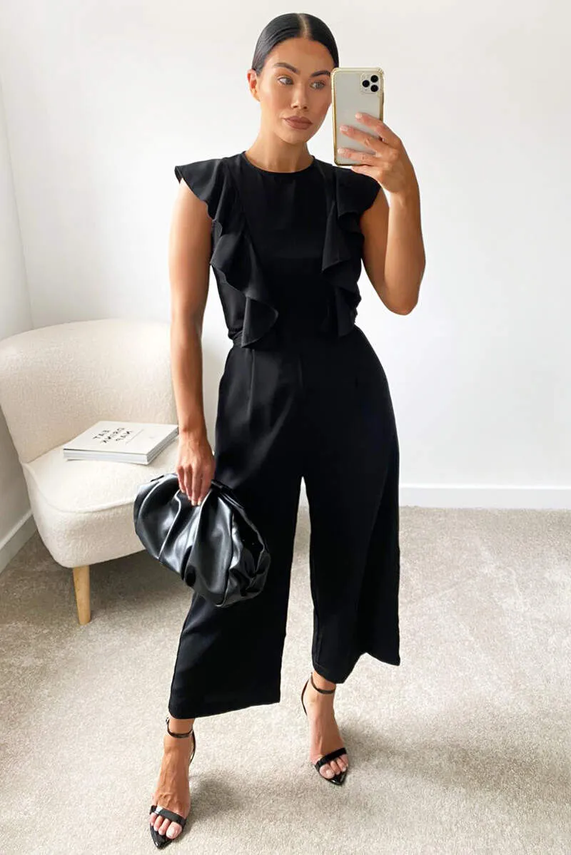 Black Frill Tie Culotte Jumpsuit sold by AX Paris