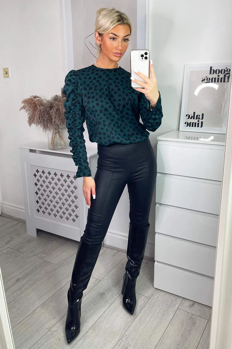 Teal Heart Printed Long Gathered Sleeve Top sold by AX Paris product image thumbnail 3