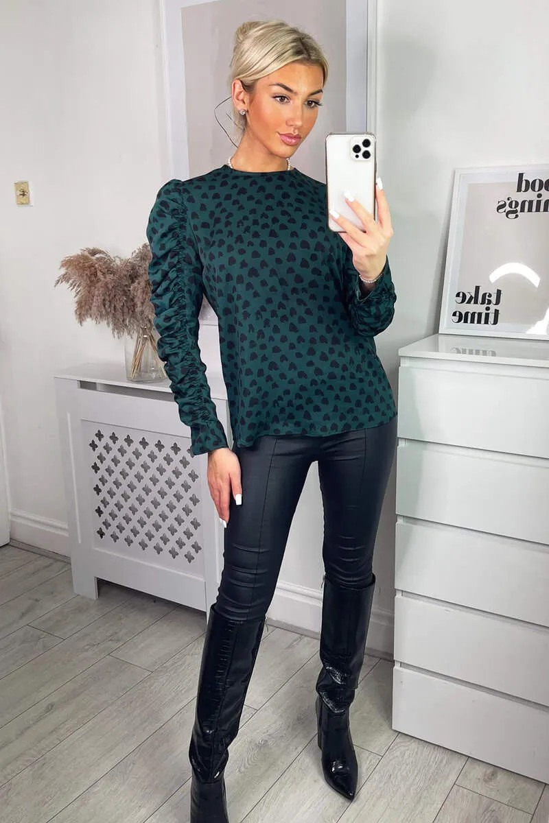 Teal Heart Printed Long Gathered Sleeve Top sold by AX Paris product image thumbnail 4