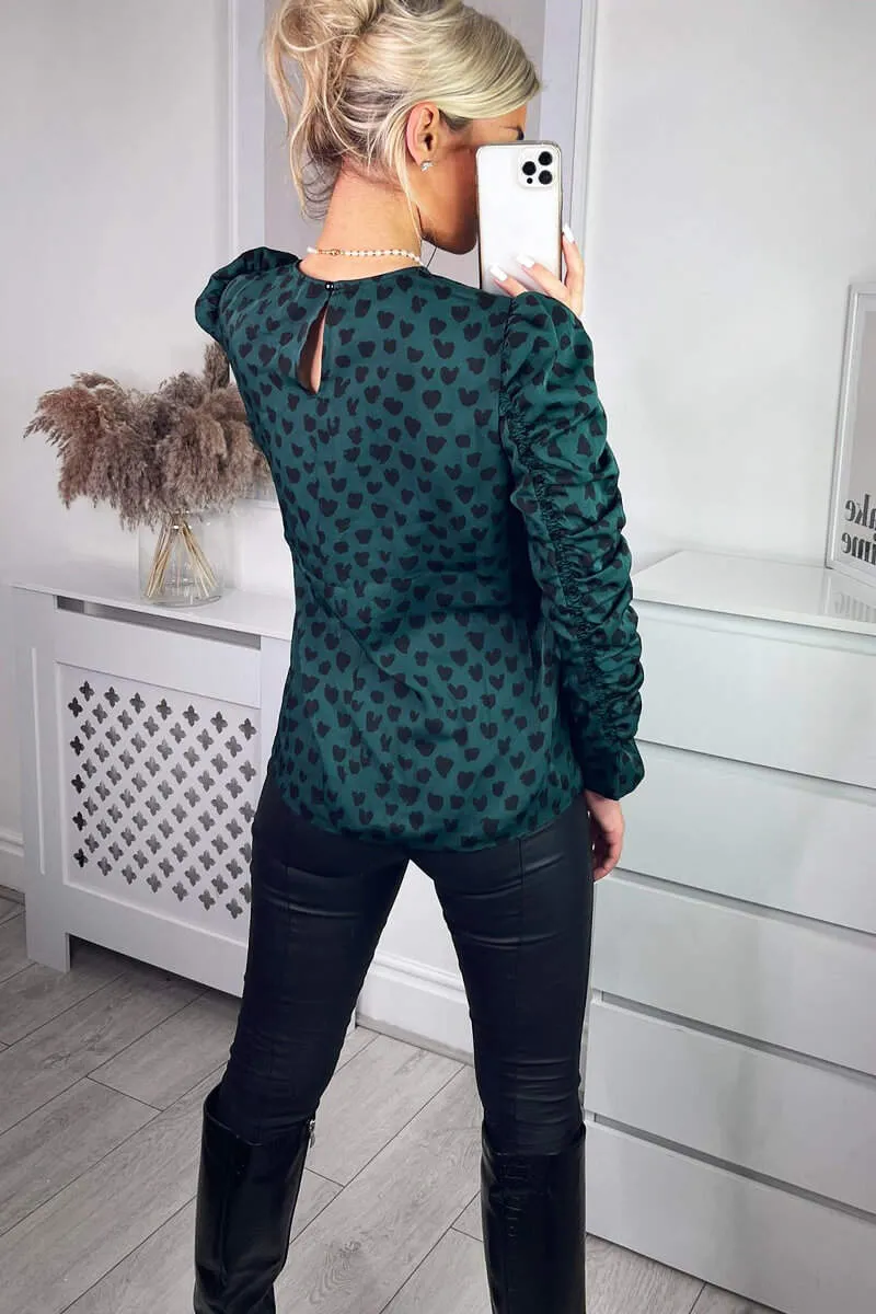 Teal Heart Printed Long Gathered Sleeve Top sold by AX Paris product image thumbnail 5