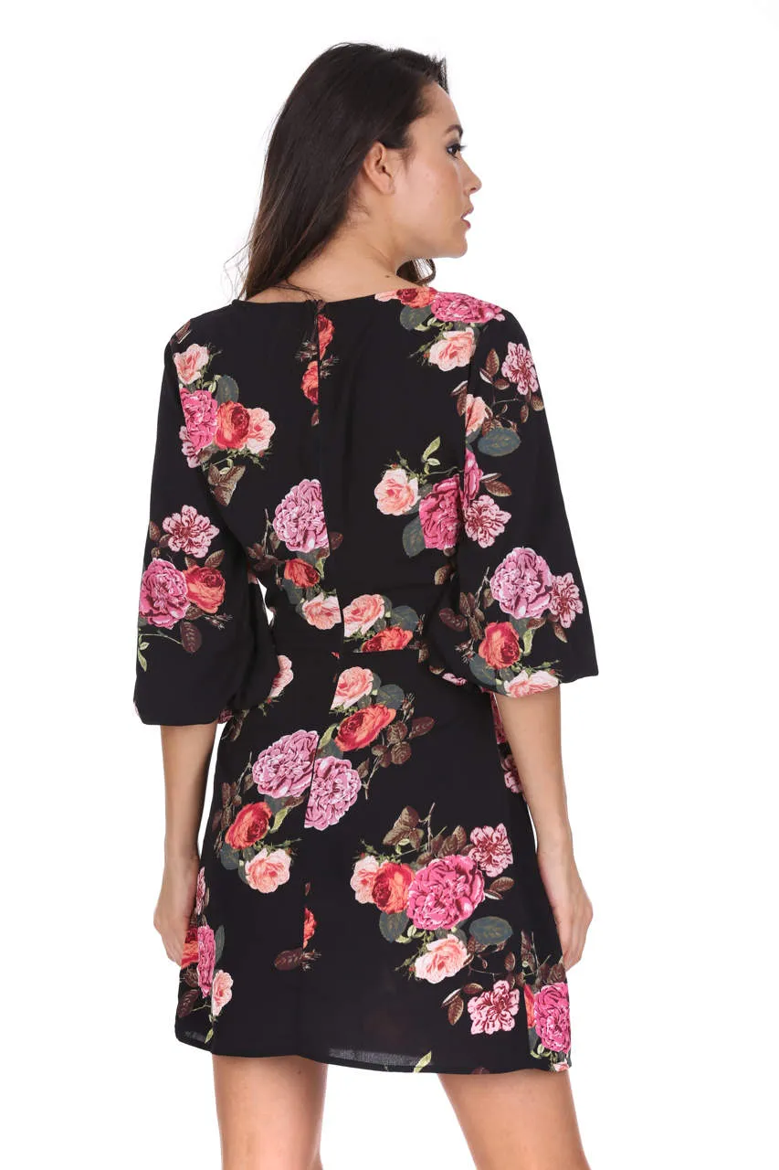 Black Floral Ruched Sleeve Dress sold by AX Paris product image thumbnail 3