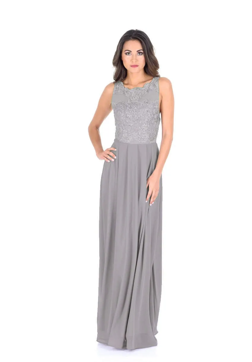 Silver Sleeveless Embroidered Maxi Dress sold by AX Paris