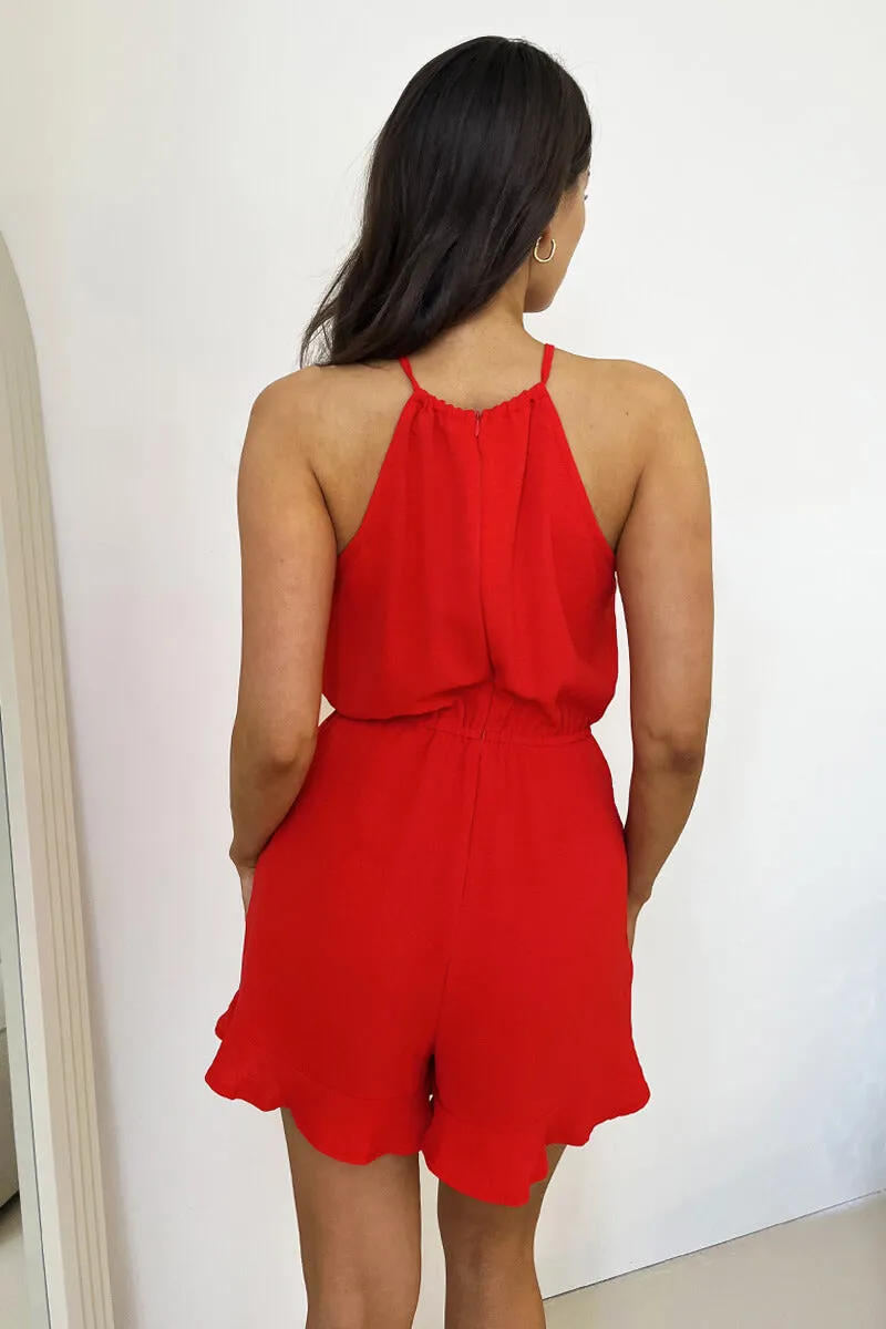 Red Halter Neck Tie Waist Playsuit sold by AX Paris product image thumbnail 5