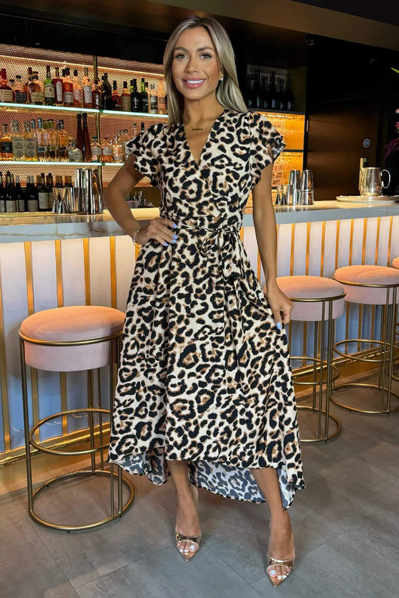 Multi Leopard Print Short Sleeve Belted Wrap Midi Dress sold by AX Paris product image thumbnail 3