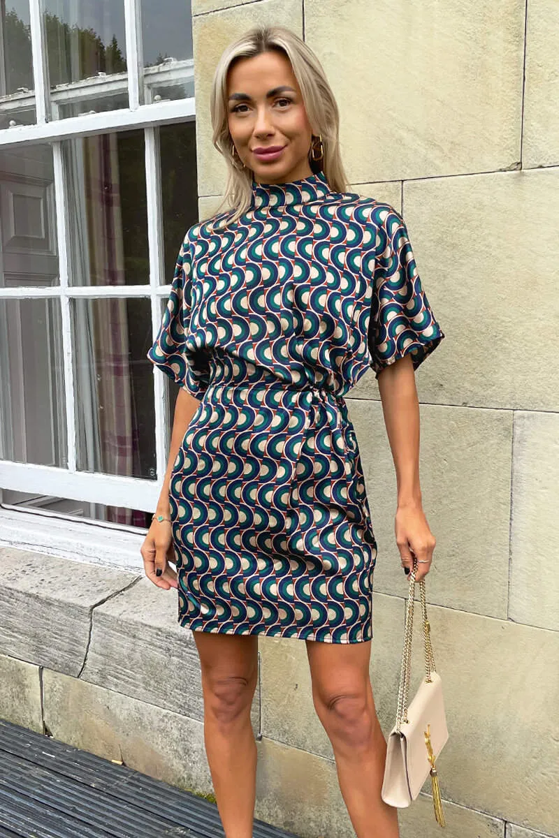 Multi Print High Neck Short Sleeved Mini Dress sold by AX Paris